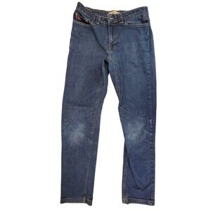 Moon Climbing Blue Denim Jeans Straight Leg M Embossed Patch